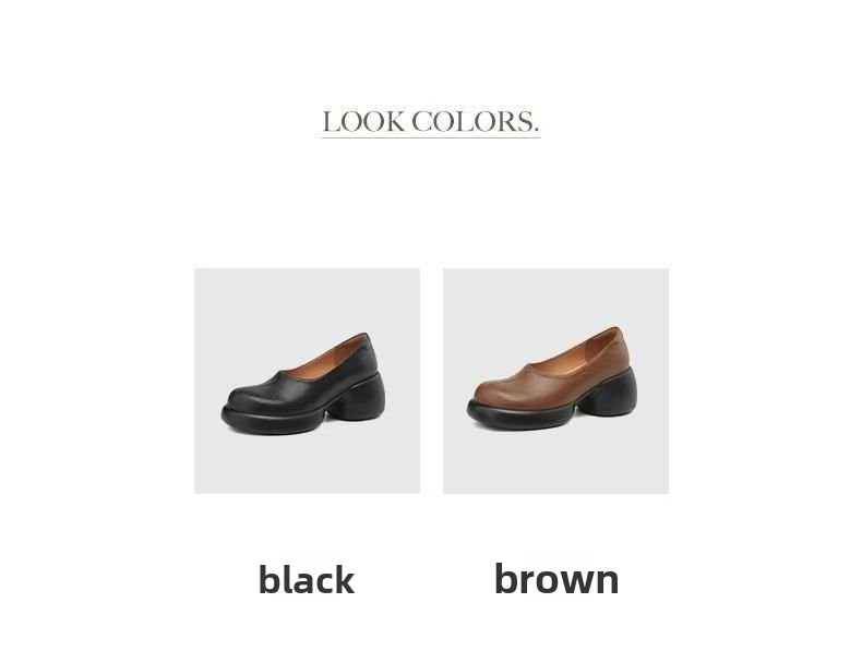 Womens Soft Sole Leather Loafers Thick Platform Chunky Heel Shoes