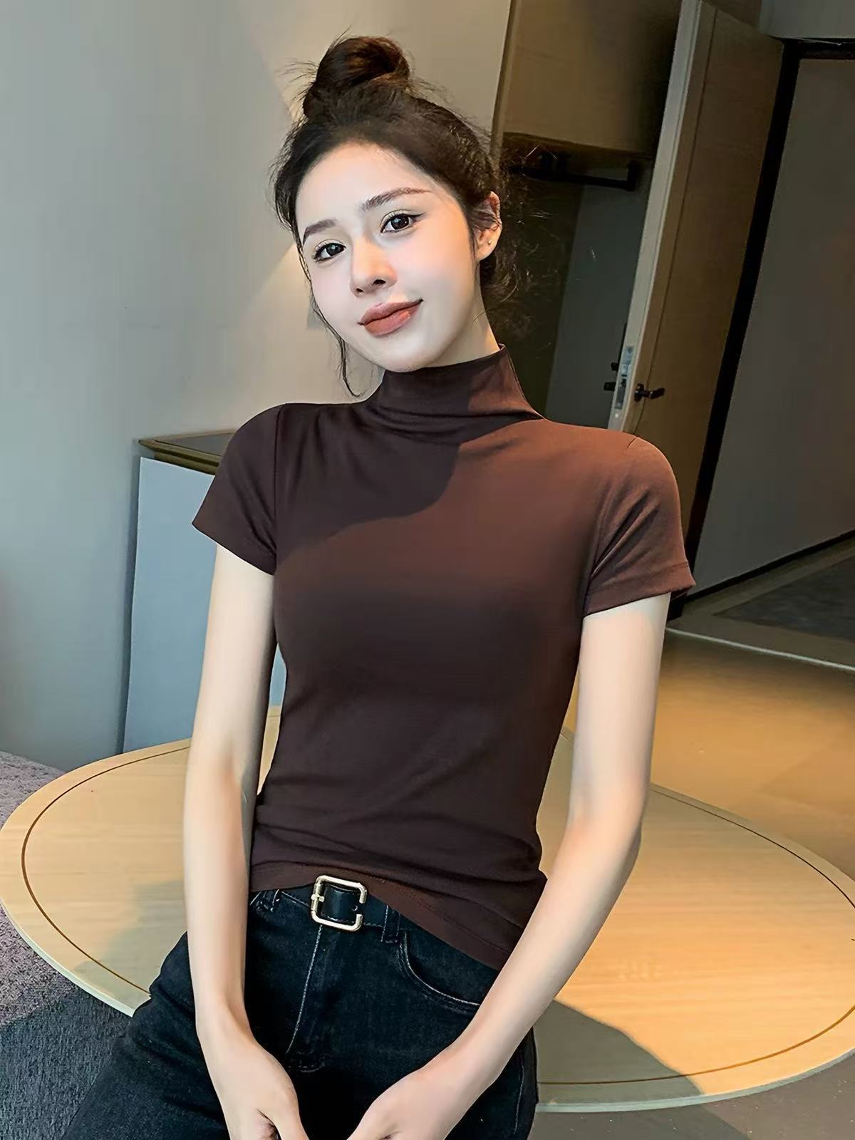 Button-down fitted pure cotton women's T-shirt
