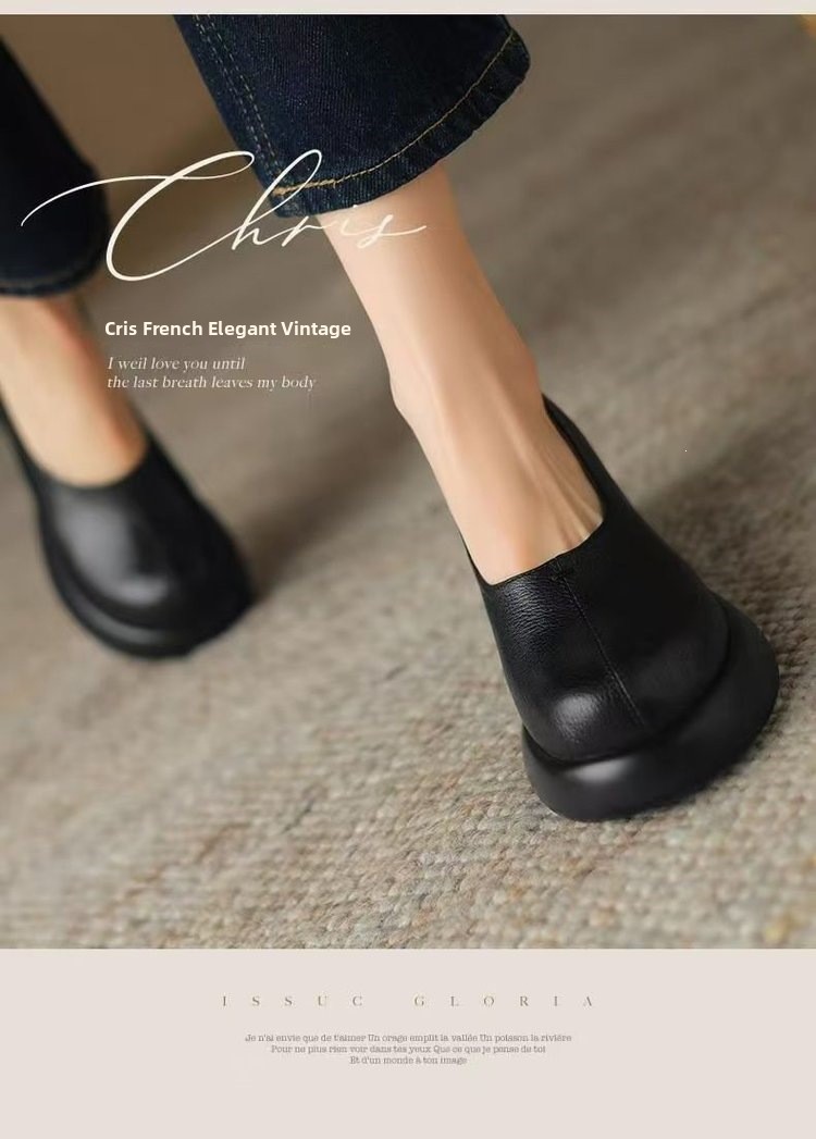 Womens Soft Sole Leather Loafers Thick Platform Chunky Heel Shoes