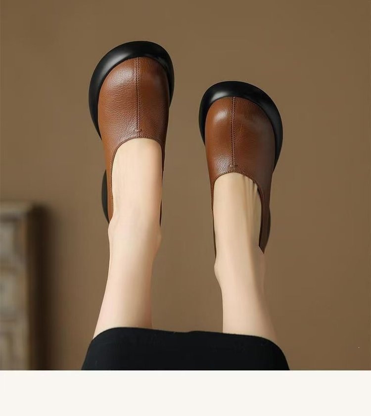 Womens Soft Sole Leather Loafers Thick Platform Chunky Heel Shoes