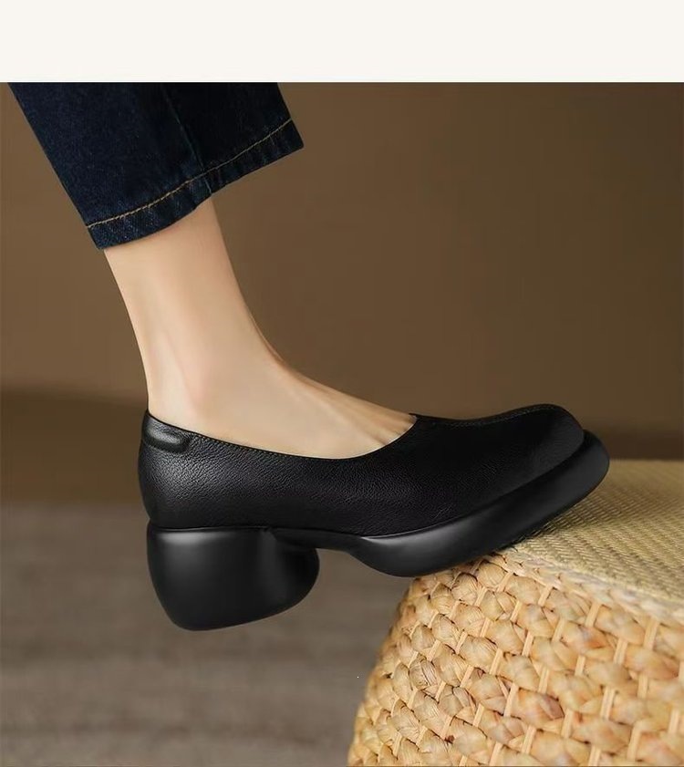 Womens Soft Sole Leather Loafers Thick Platform Chunky Heel Shoes