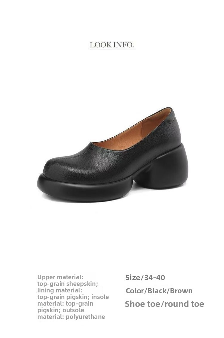 Womens Soft Sole Leather Loafers Thick Platform Chunky Heel Shoes