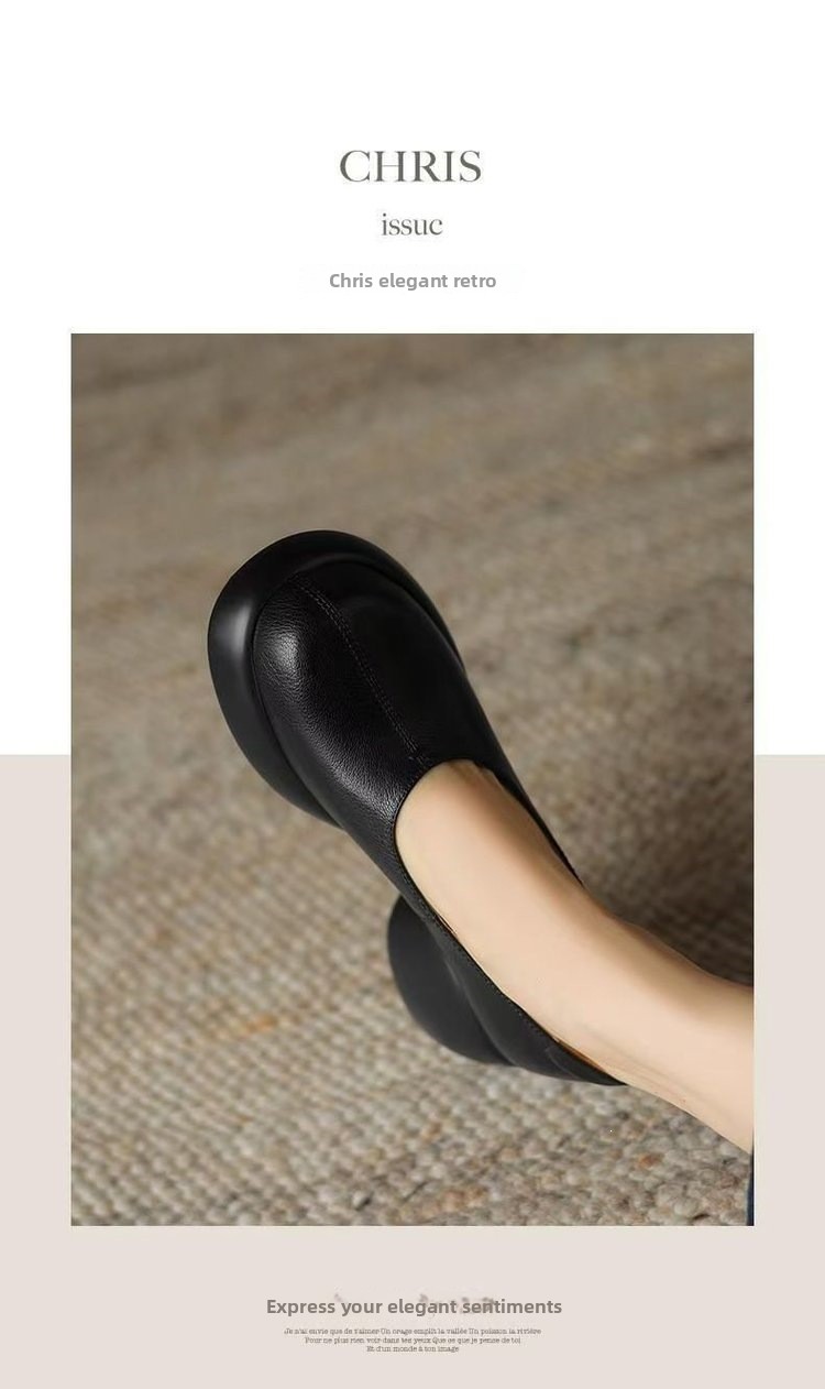Womens Soft Sole Leather Loafers Thick Platform Chunky Heel Shoes