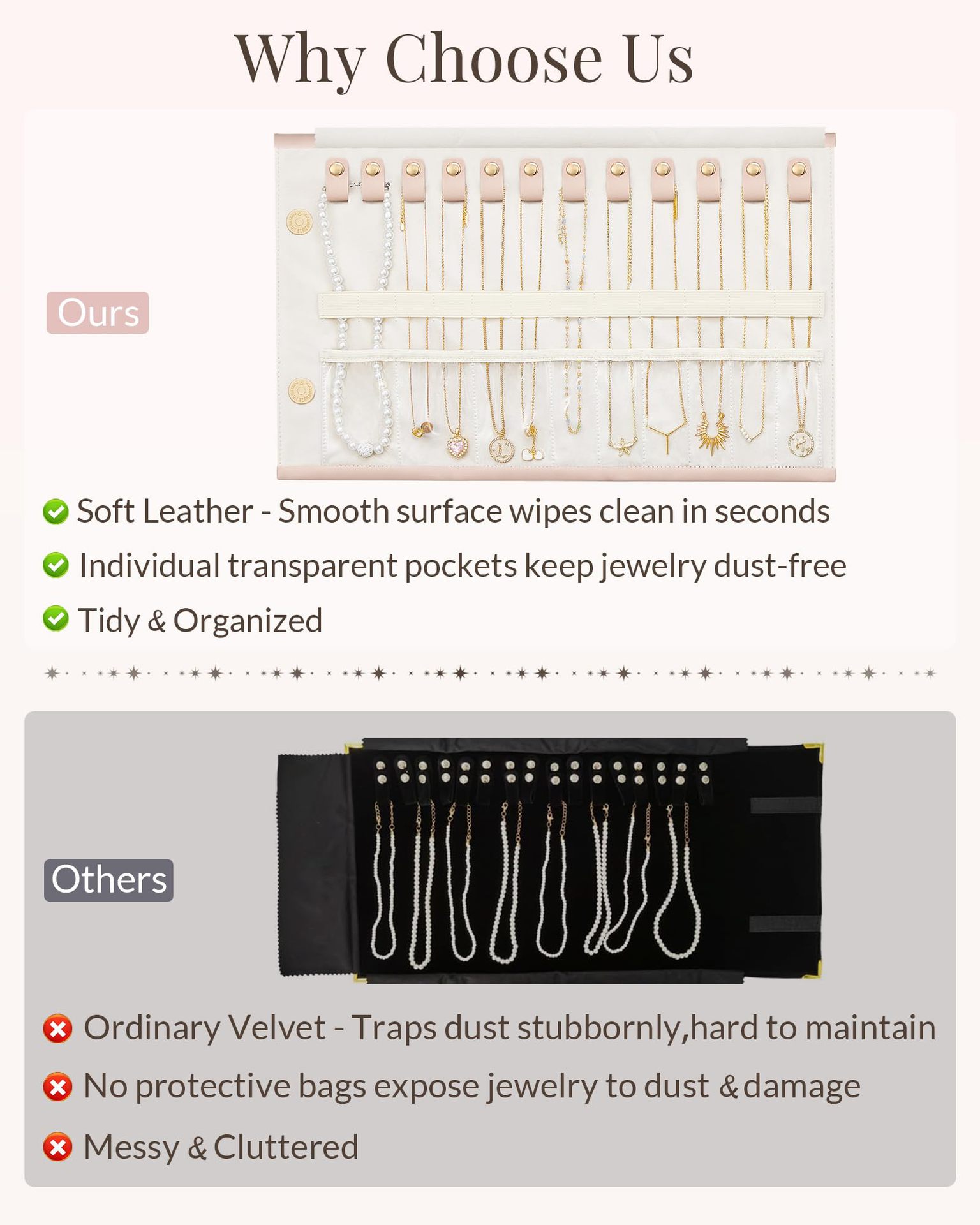 Foldable Leather Necklace Storage Organizer Roll-Up Travel Jewelry Bag