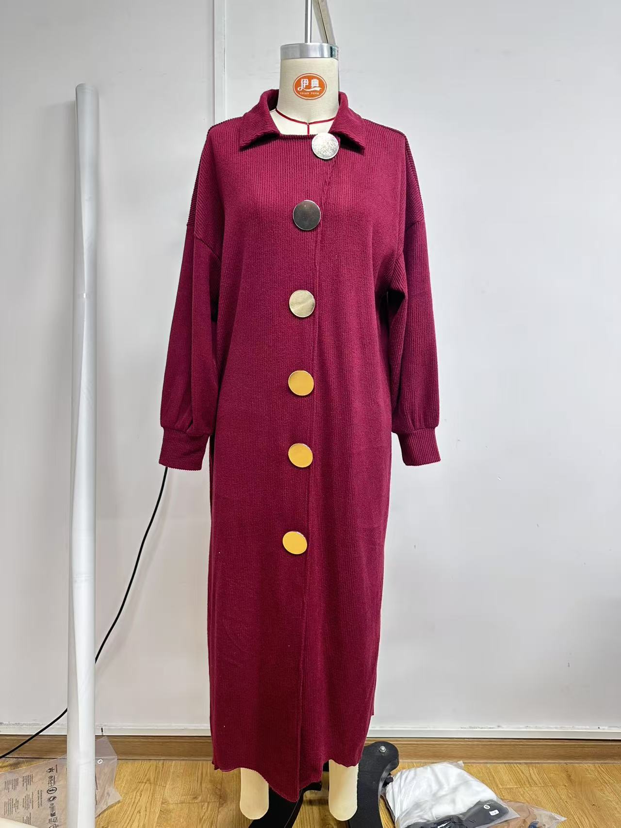knitted dress with metal buttons