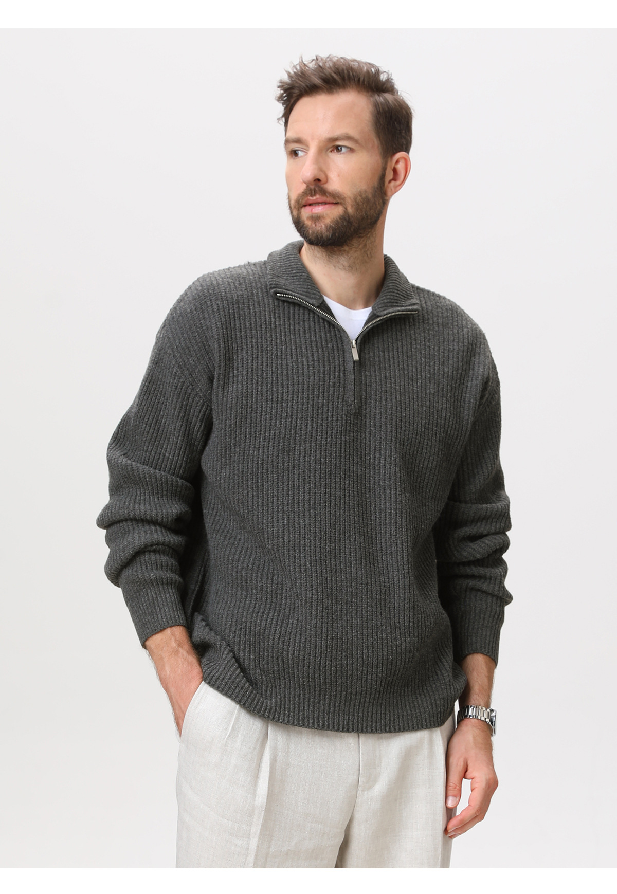 Mens Vertical Stripe Knit Sweater