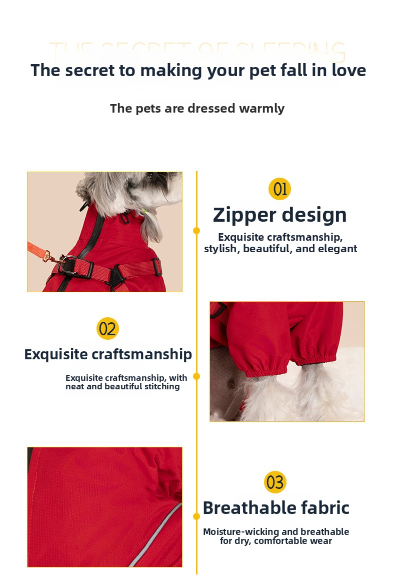 Four-Legged Winter Pet Coat with Integrated Leash Attachment — QIUOLA | qiuola.com