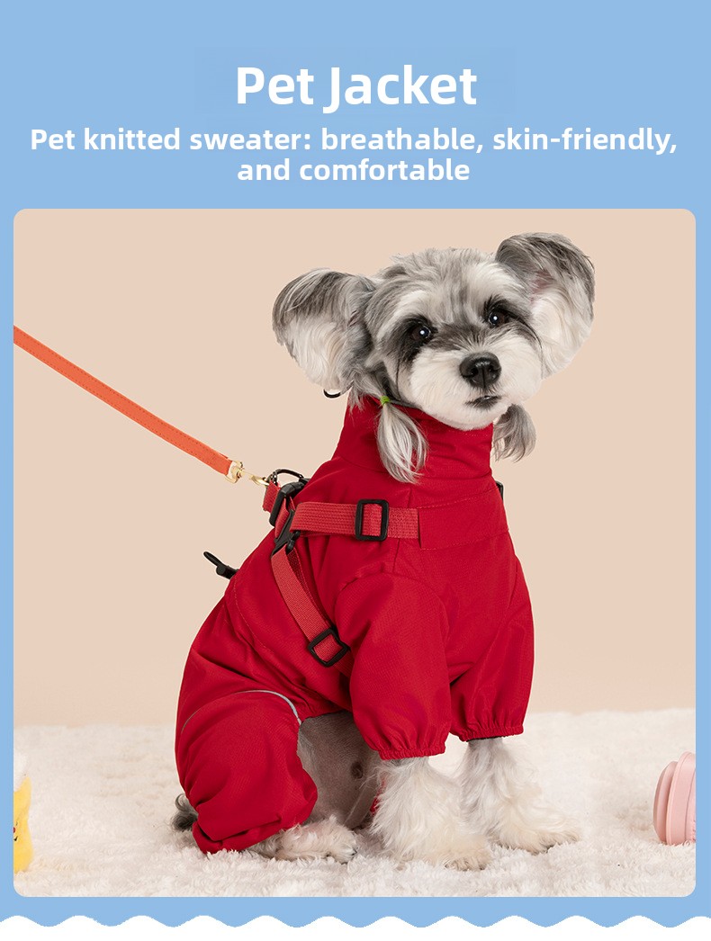 Four-Legged Winter Pet Coat with Integrated Leash Attachment — QIUOLA | qiuola.com