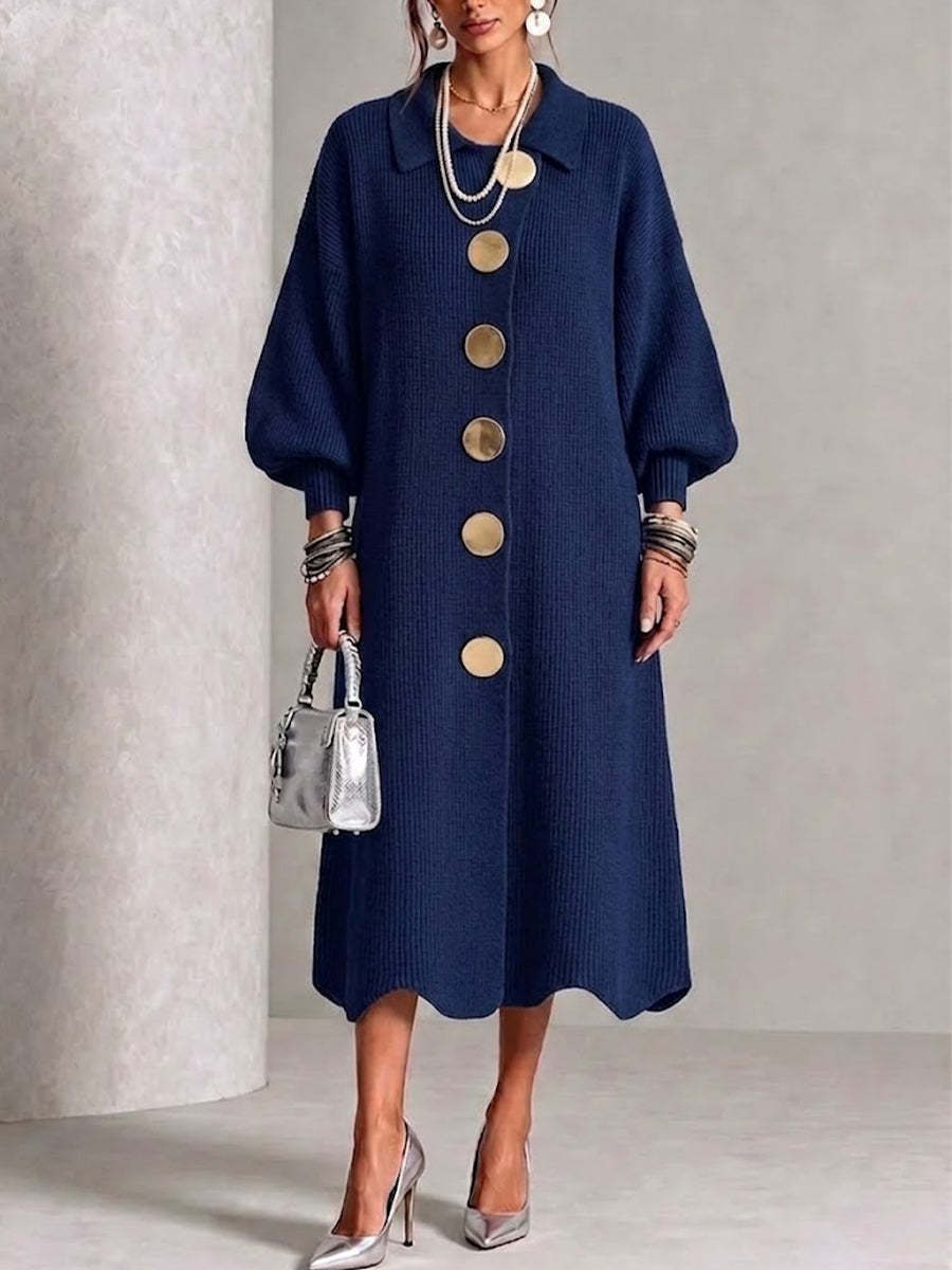 knitted dress with metal buttons