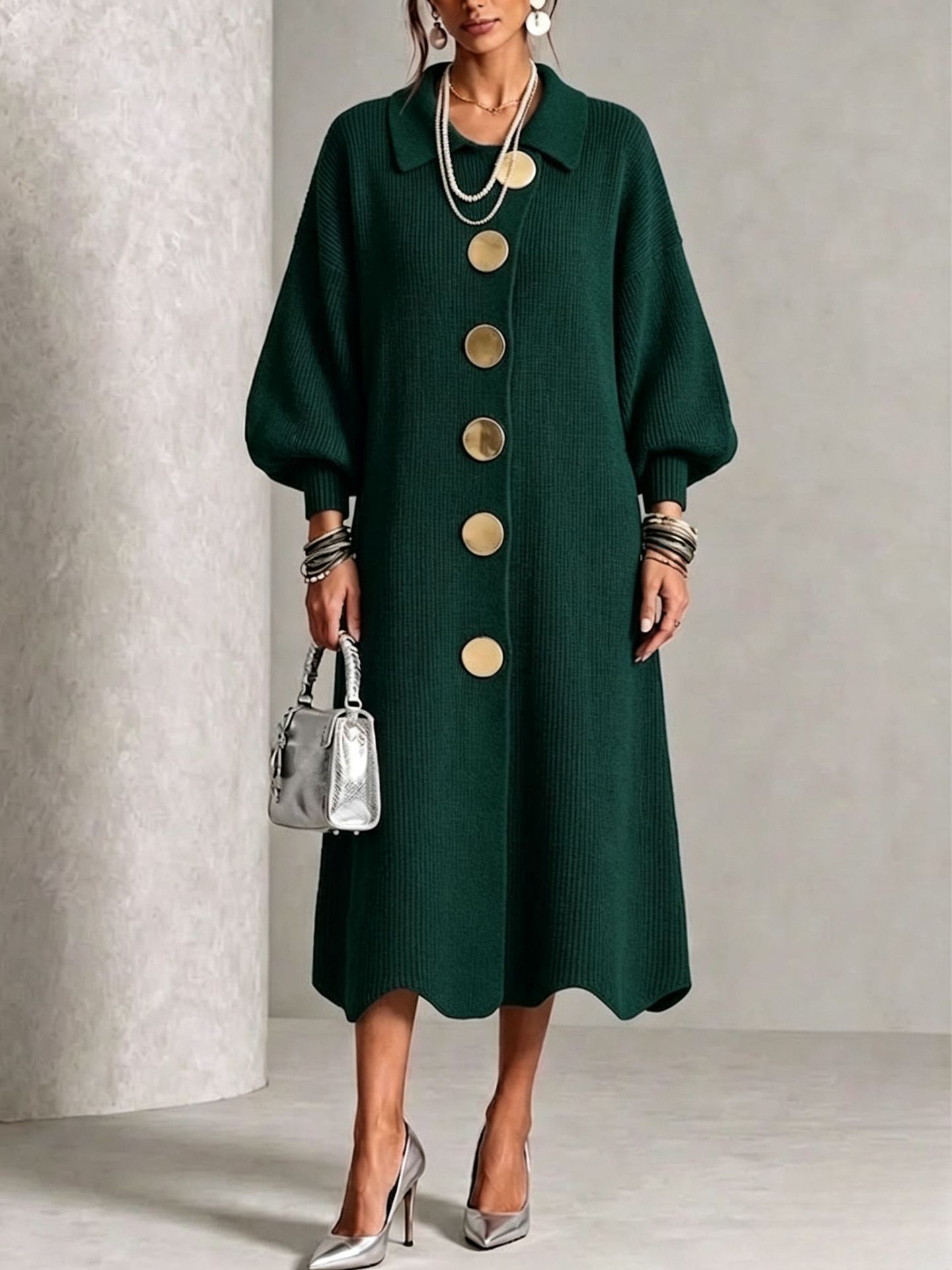 knitted dress with metal buttons