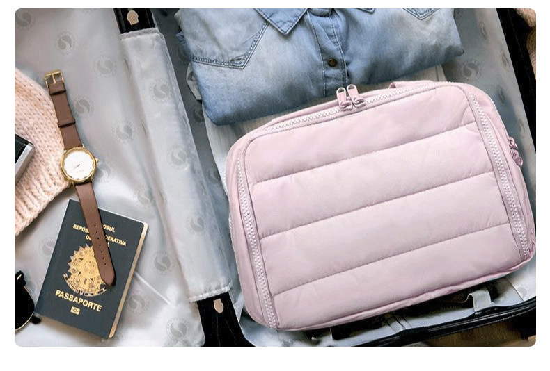 Partitioned Makeup Storage Bag with Wide Opening