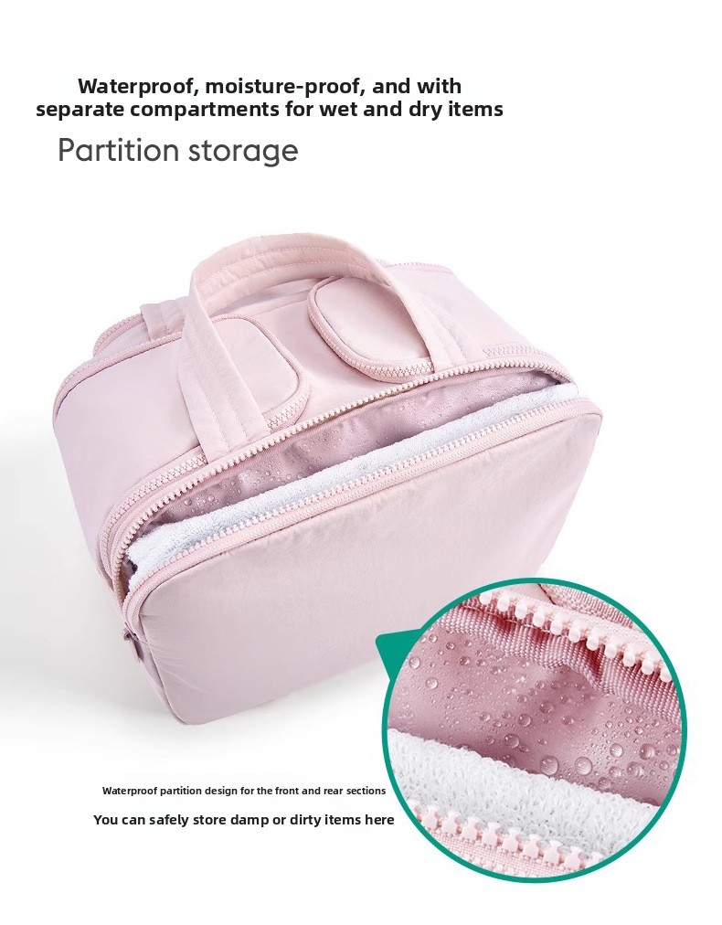 Partitioned Makeup Storage Bag with Wide Opening