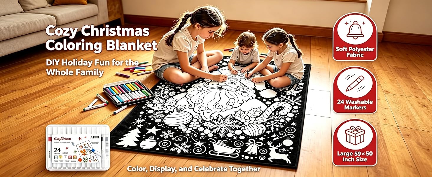 Christmas DIY Coloring Blanket with Markers