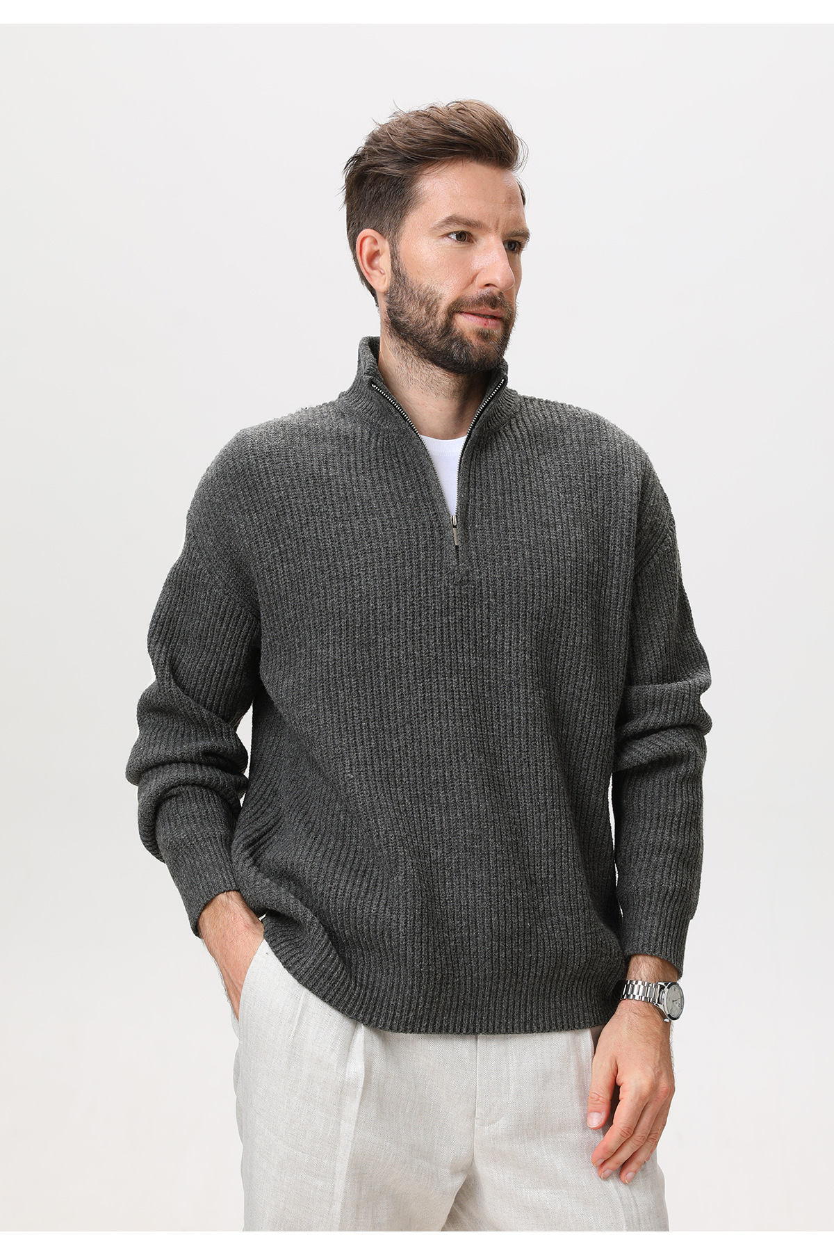 Mens Vertical Stripe Knit Sweater