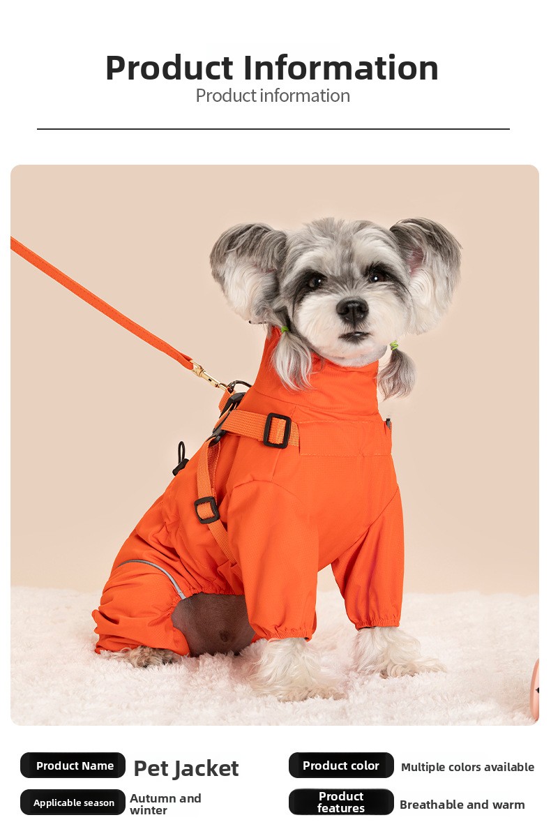 Four-Legged Winter Pet Coat with Integrated Leash Attachment — QIUOLA | qiuola.com
