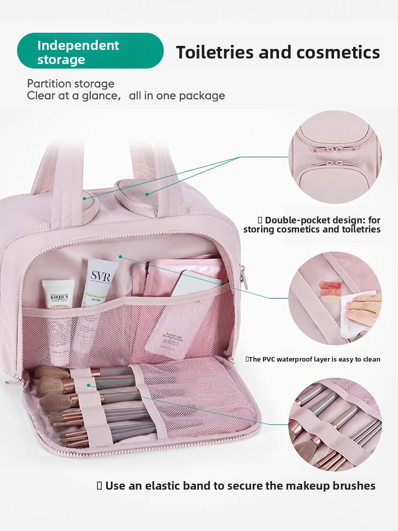 Partitioned Makeup Storage Bag with Wide Opening