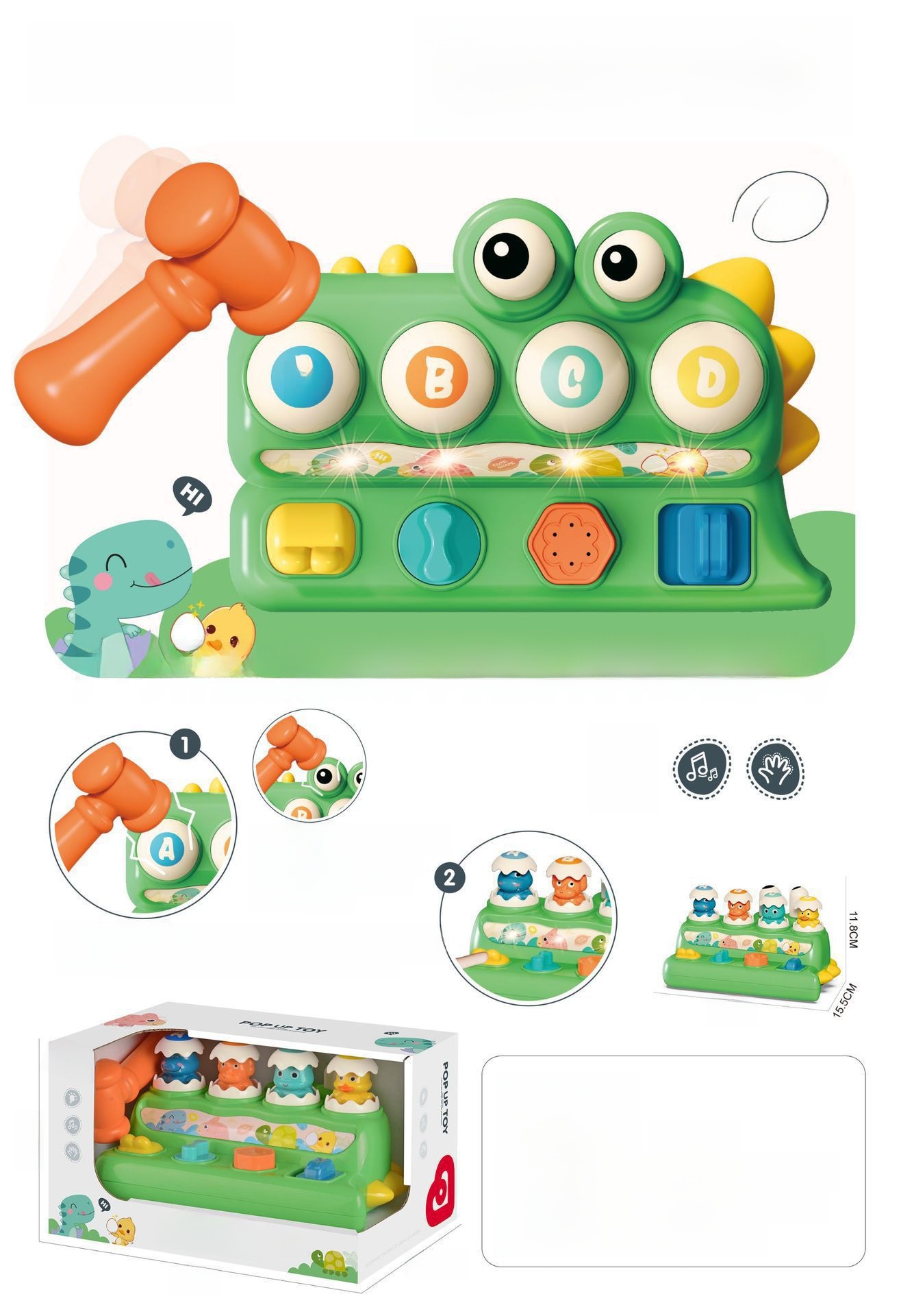 Dinosaur Hammer Activity Toy with Light & Sound Options – supplier image 2