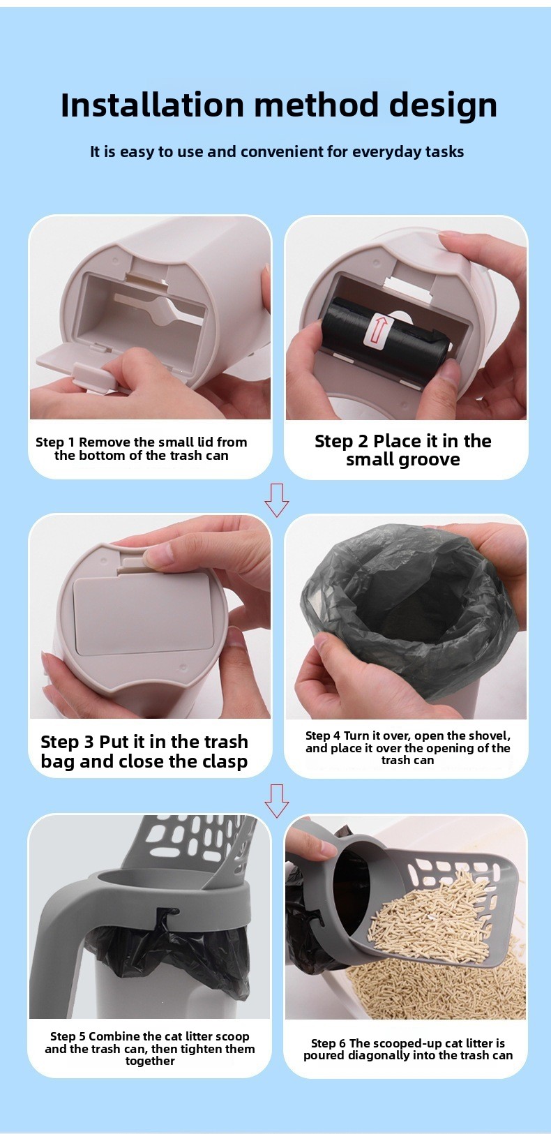 Pala para arenero con depósito y recambio de bolsas: imagen adicional