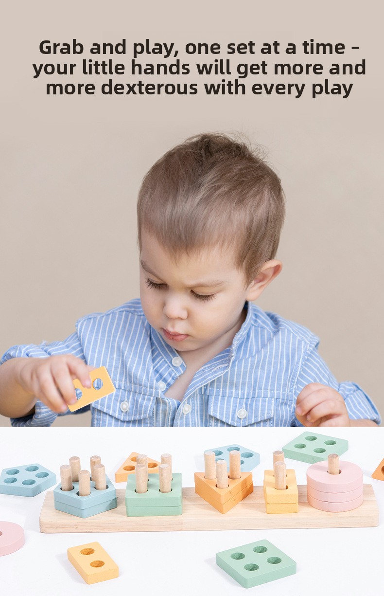 Wooden Geometric Shape Matching Toy – Five-Pillar Sorting Puzzle – photo 2
