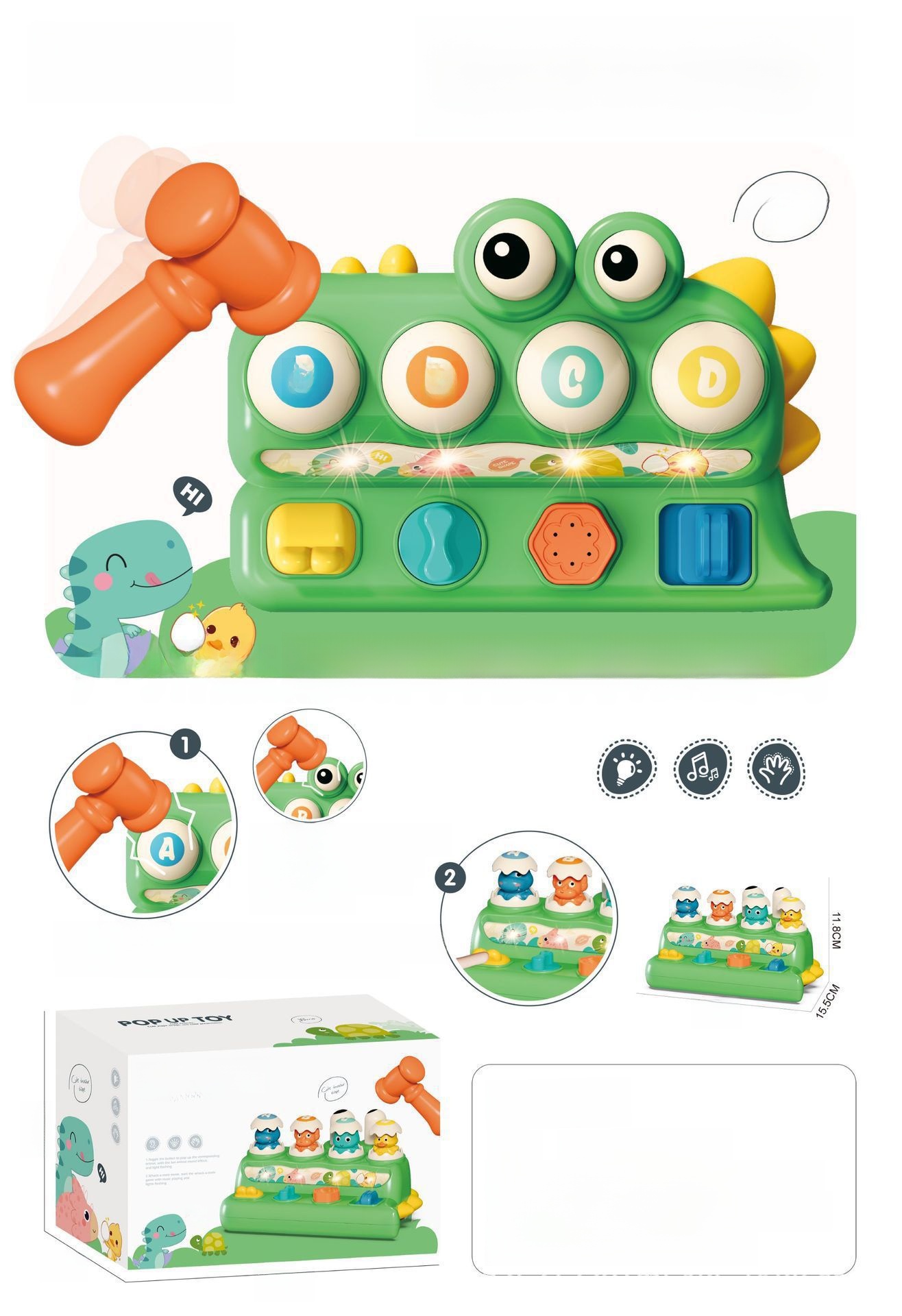 Dinosaur Hammer Activity Toy with Light & Sound Options – supplier image 1