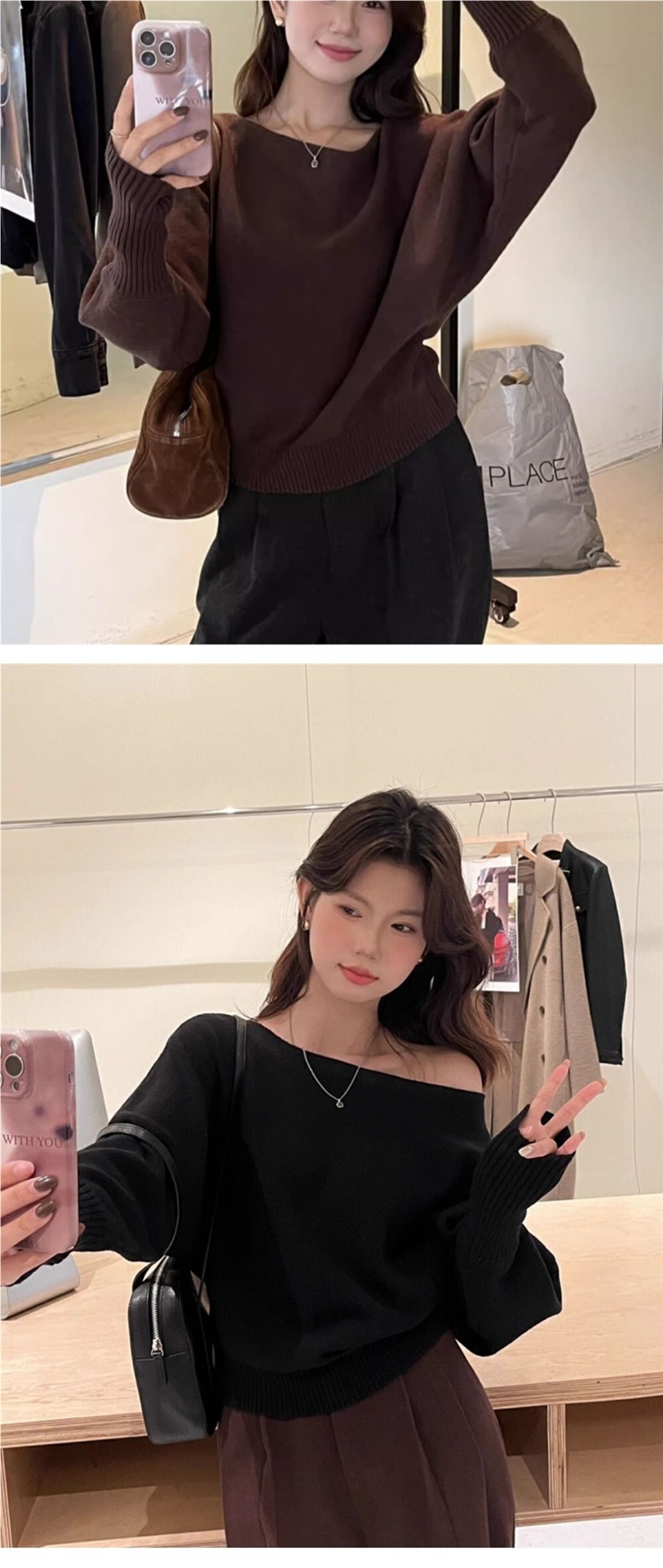 Womens Off-Shoulder Knit Sweater