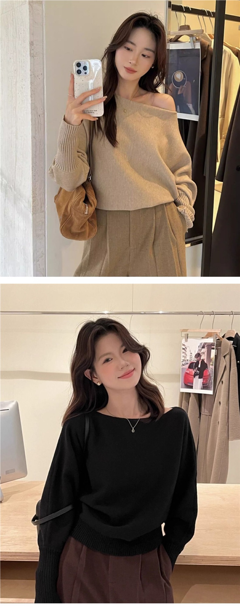 Womens Off-Shoulder Knit Sweater