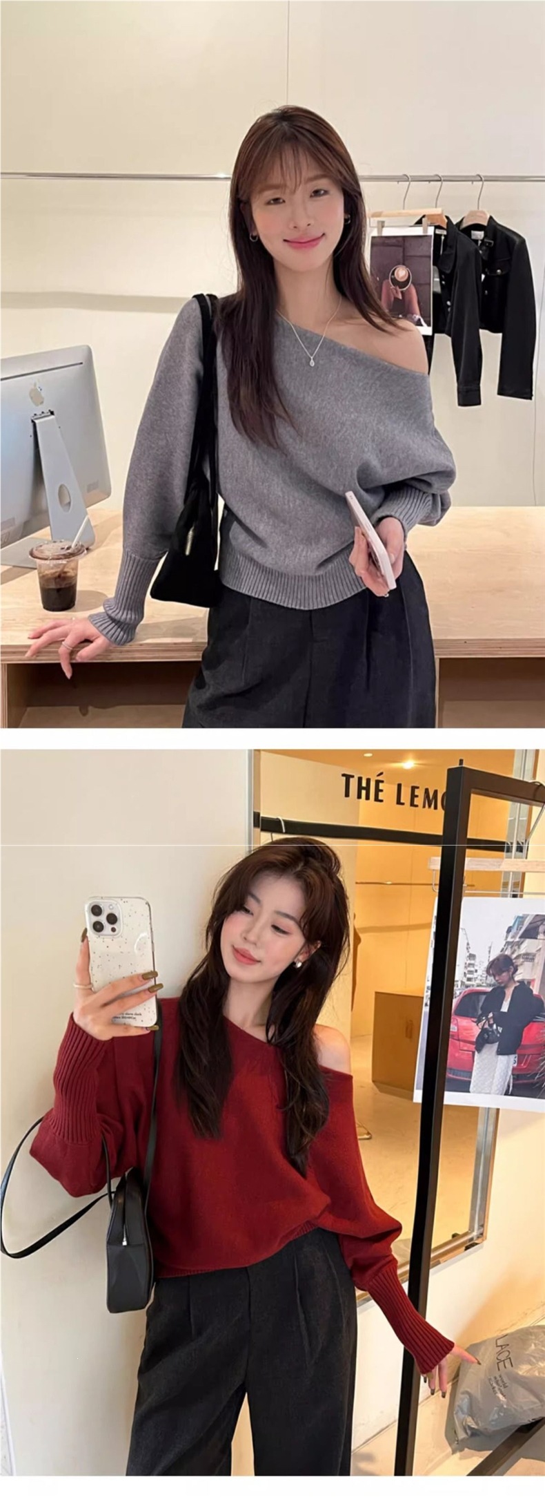 Womens Off-Shoulder Knit Sweater