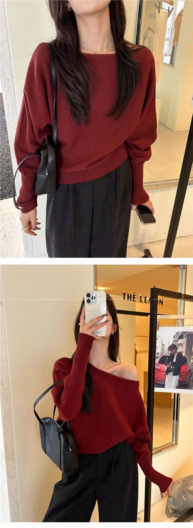 Womens Off-Shoulder Knit Sweater