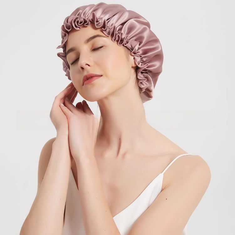 Womens Satin Nightcap Shower Cap Hair Care Cap Adjustable Dome Hat