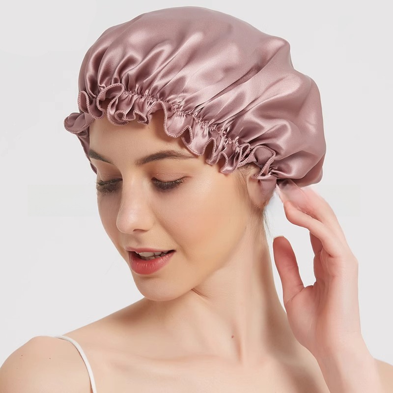 Womens Satin Nightcap Shower Cap Hair Care Cap Adjustable Dome Hat