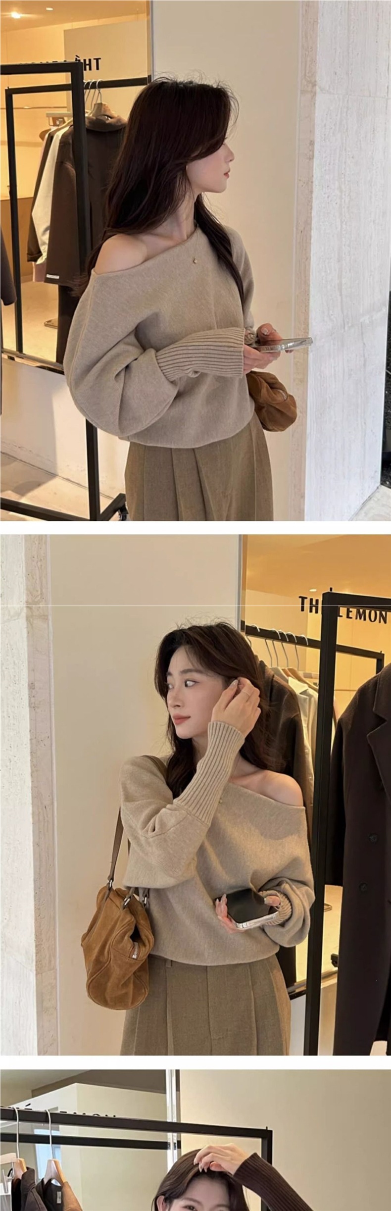 Womens Off-Shoulder Knit Sweater