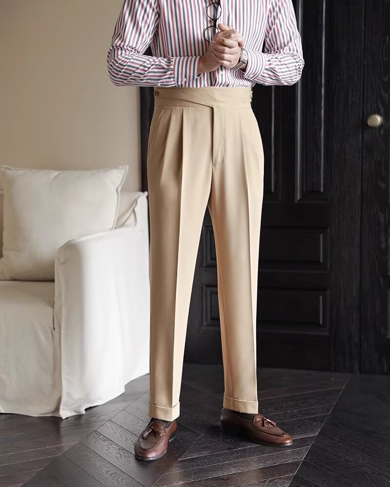 High-Waisted Mens Business Casual Trousers