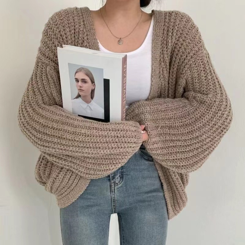 Womens Lantern Sleeve Knitted Cardigan