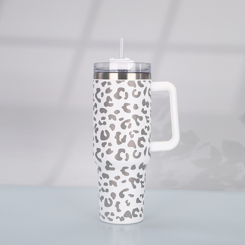 Print Insulated Stainless Steel Cup with Handle and Straw