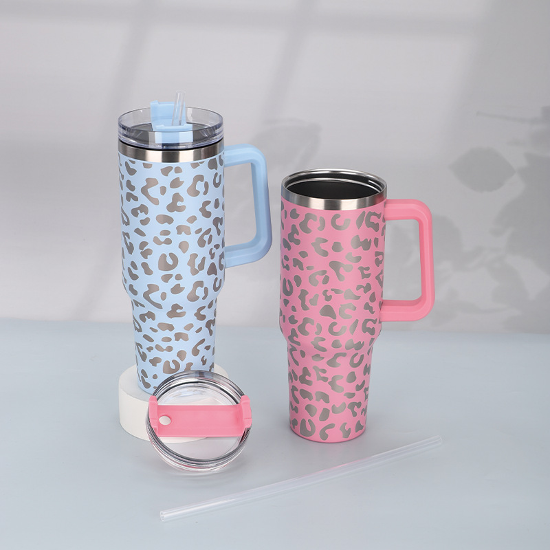 Print Insulated Stainless Steel Cup with Handle and Straw