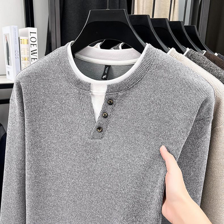 Button Collar Faux Two-Piece Sweatshirt