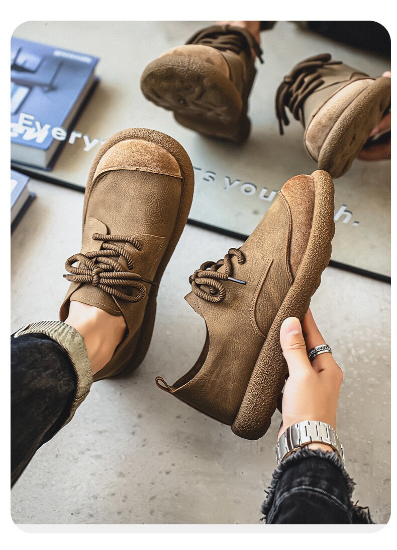 Mens Retro Casual Leather Shoes Lightweight Soft Sole