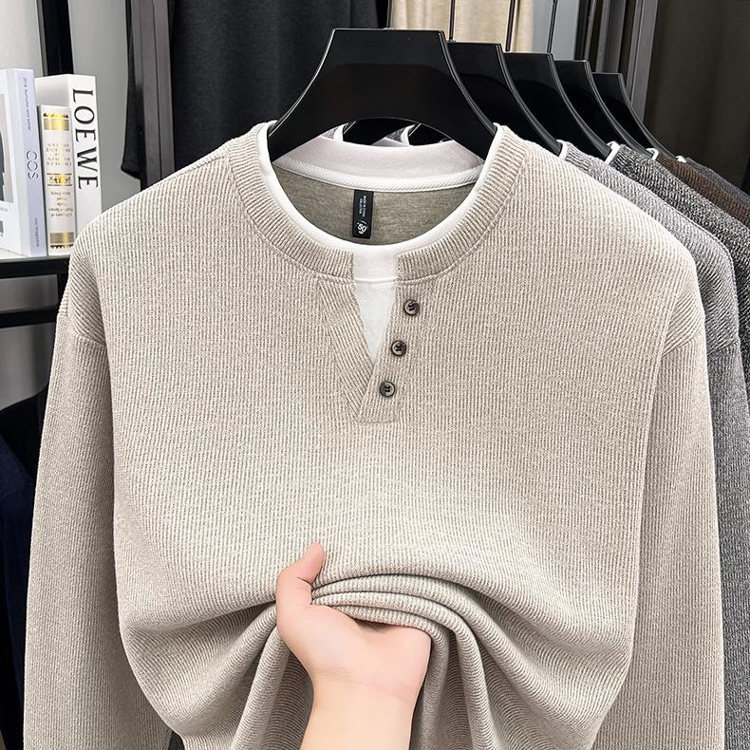 Button Collar Faux Two-Piece Sweatshirt