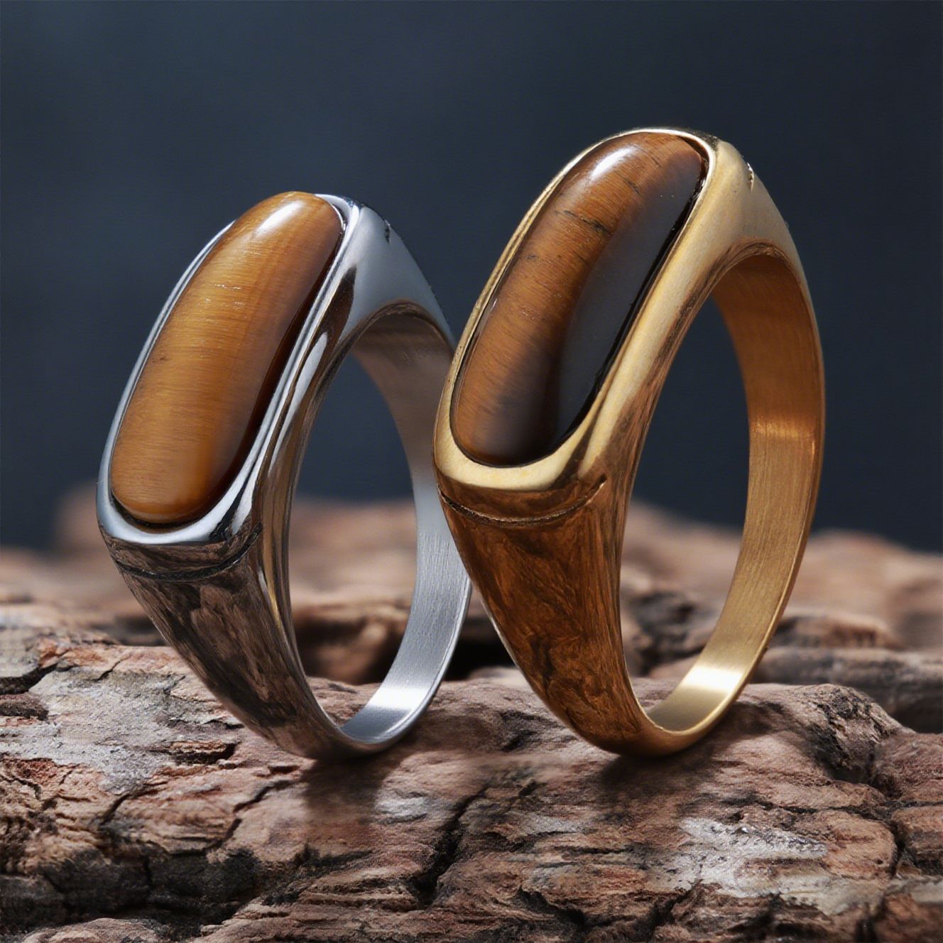 Personalized Natural Stone Engraved Vintage Ring