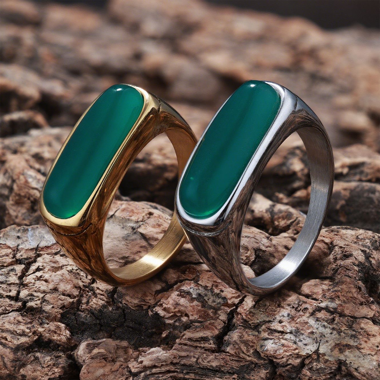 Personalized Natural Stone Engraved Vintage Ring