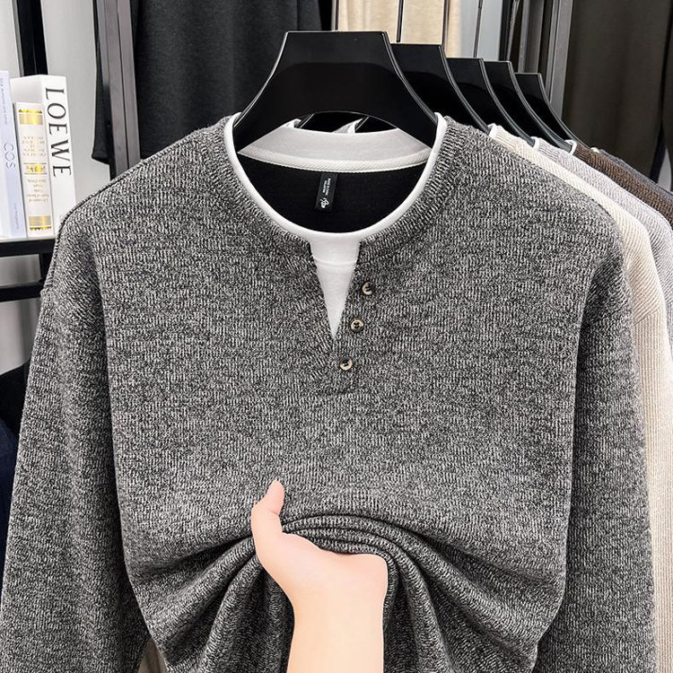 Button Collar Faux Two-Piece Sweatshirt