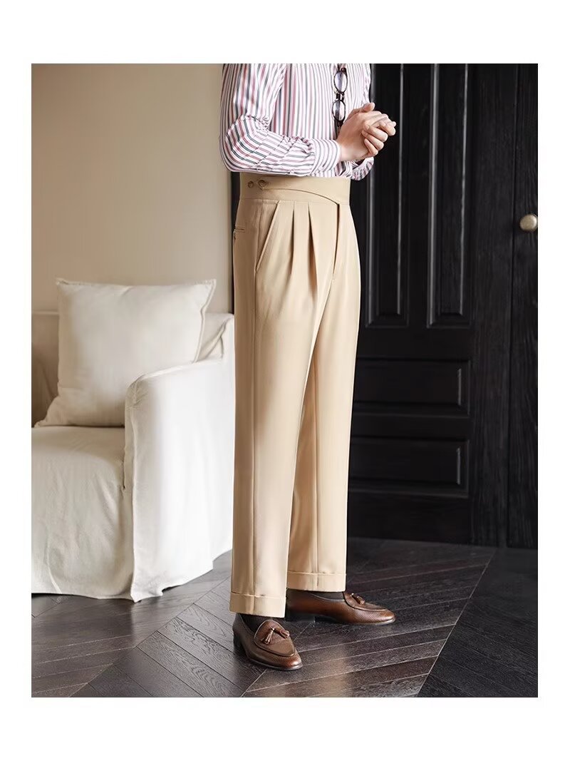 High-Waisted Mens Business Casual Trousers