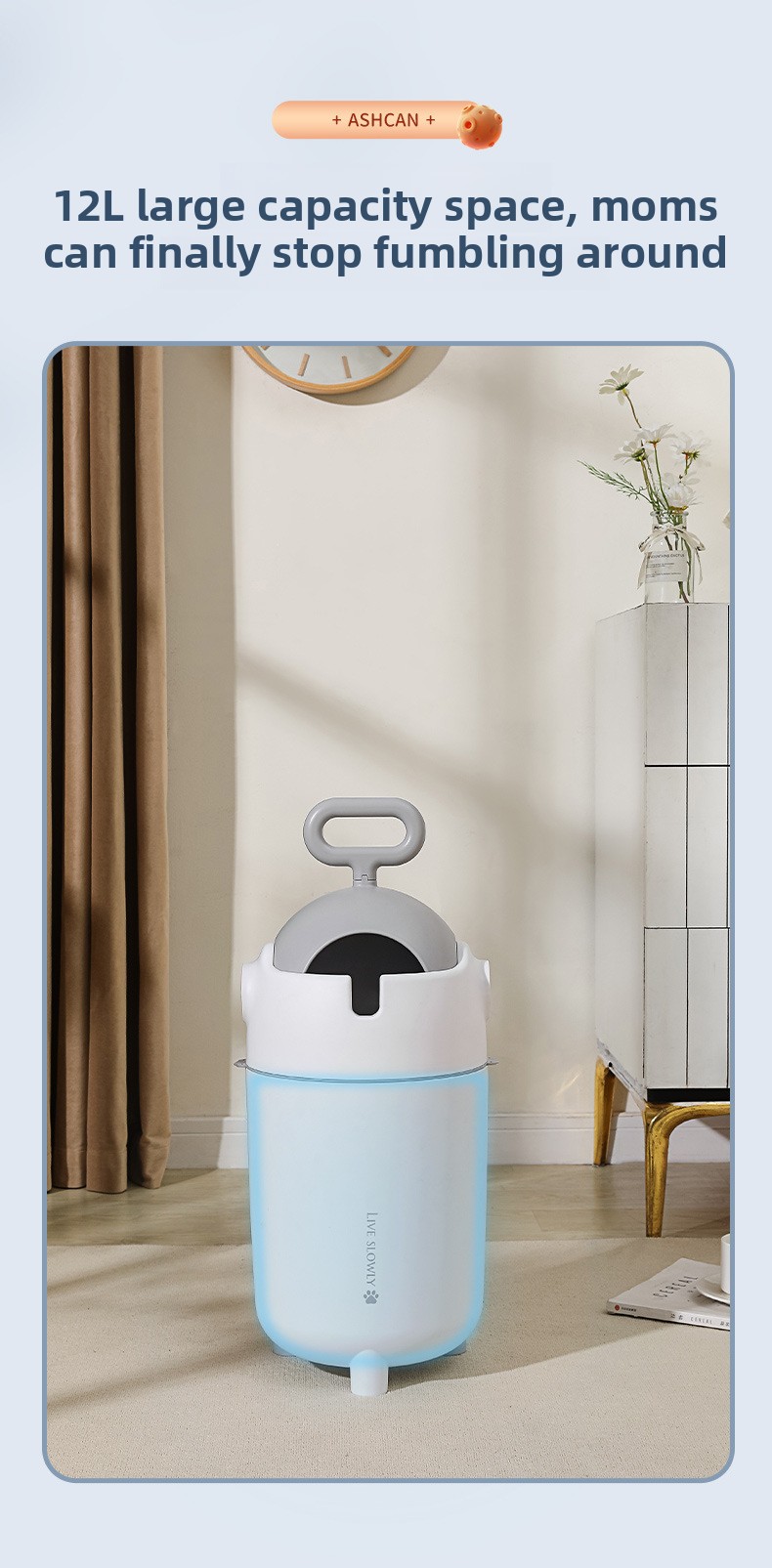 Slim nappy bin beside changing table