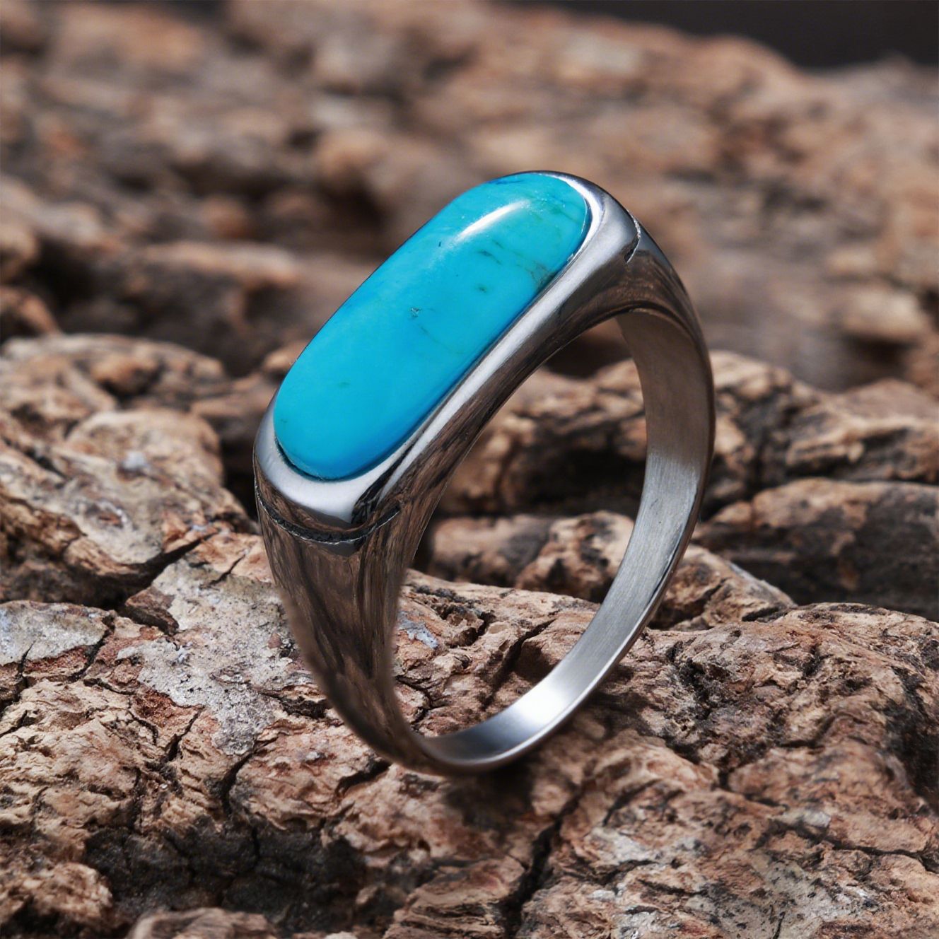 Personalized Natural Stone Engraved Vintage Ring
