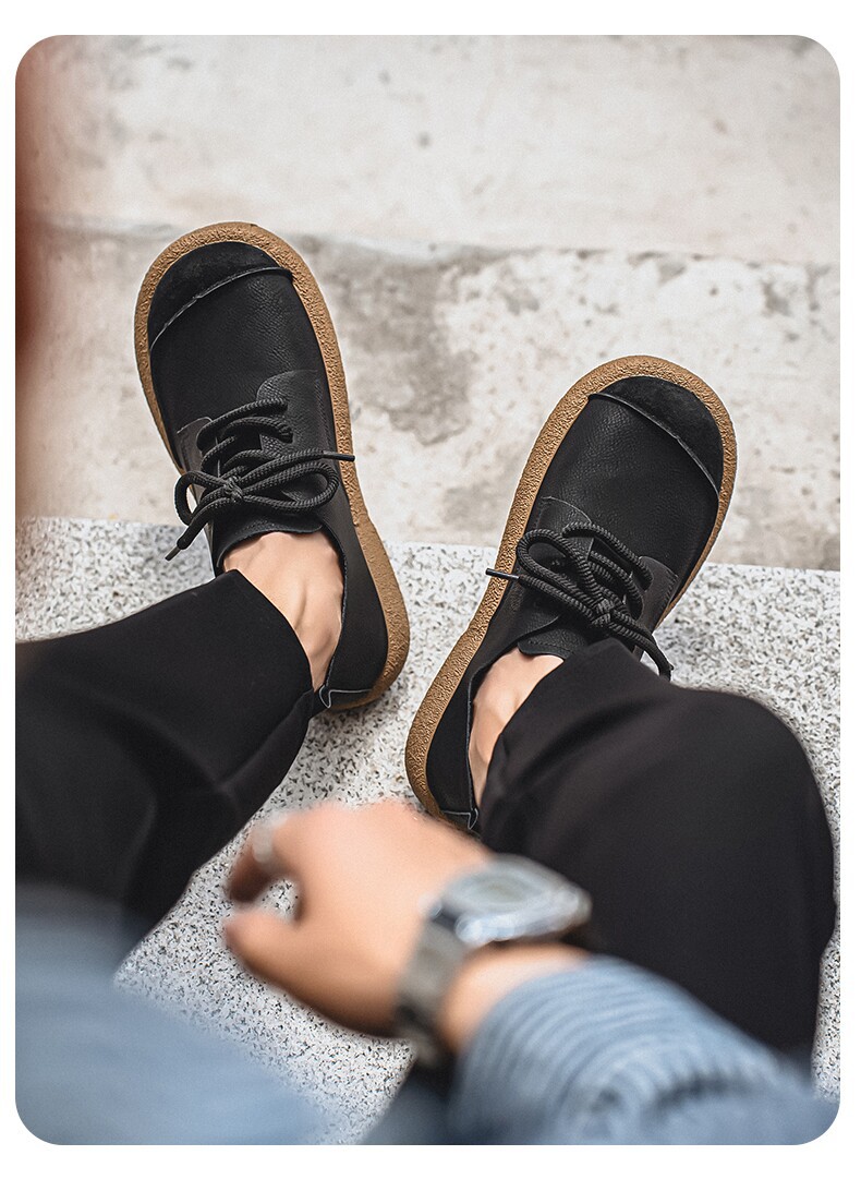 Mens Retro Casual Leather Shoes Lightweight Soft Sole