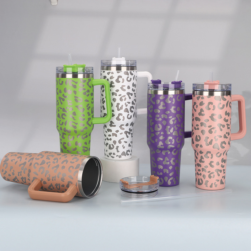 Print Insulated Stainless Steel Cup with Handle and Straw