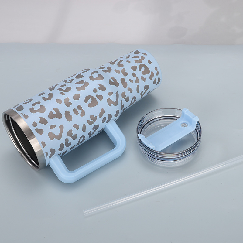 Print Insulated Stainless Steel Cup with Handle and Straw