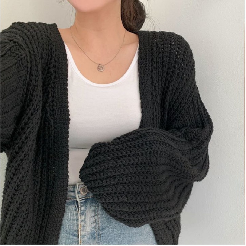 Womens Lantern Sleeve Knitted Cardigan