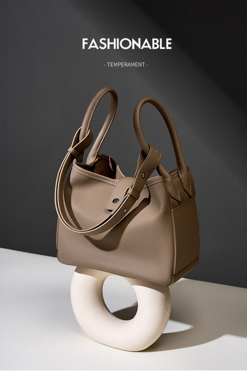 Genuine Leather Bucket Bag for Women