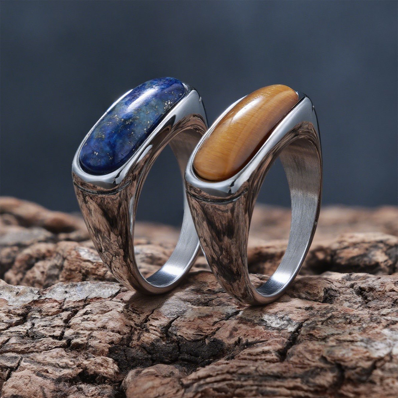 Personalized Natural Stone Engraved Vintage Ring